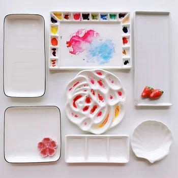 

Cartoon ceramic palette watercolor palette oil painting Chinese painting paint white porcelain palette for art painting supplies