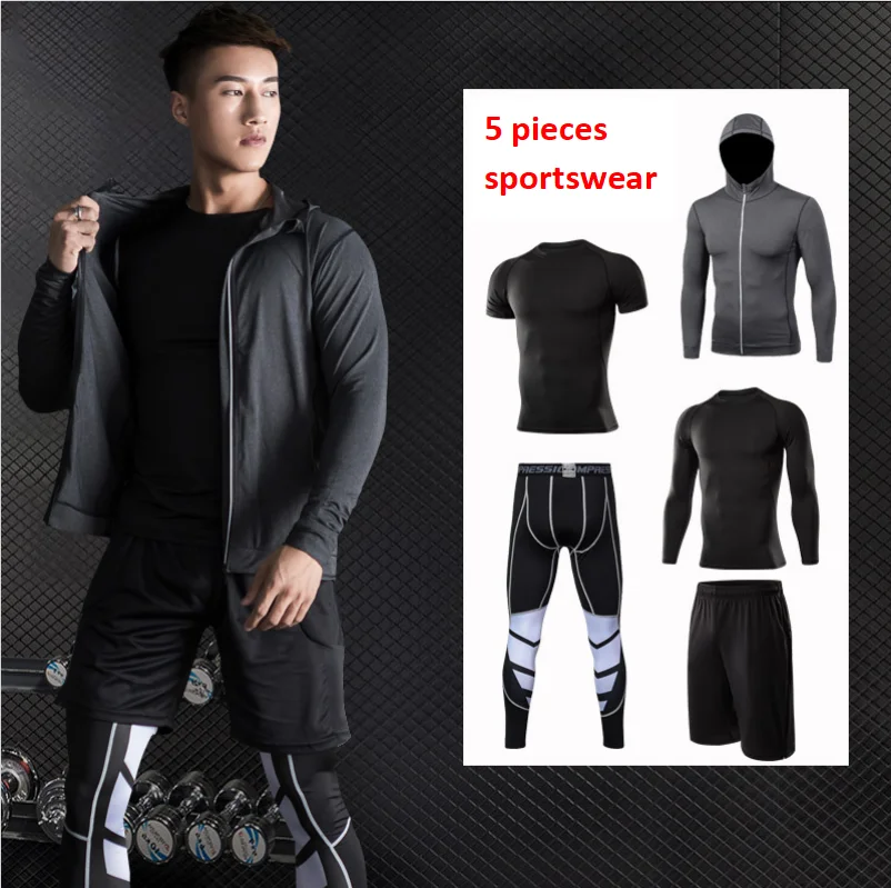 

5 Pcs Men's Sportswear Compression Suits Gym Tights Training Clothes Workout Jogging Sports Set Running Tracksuit Dry Fit