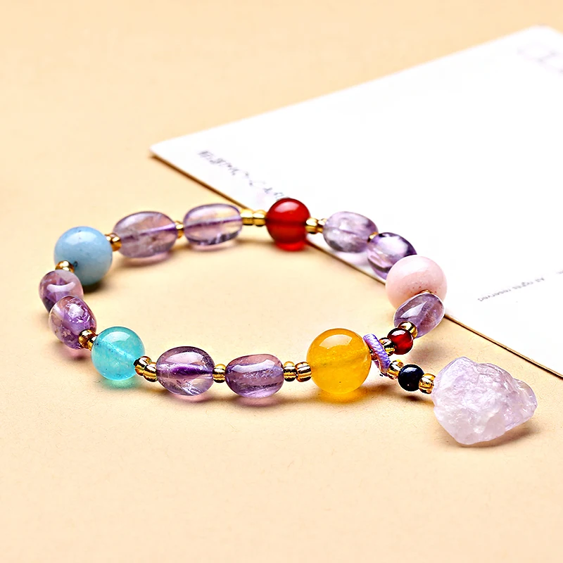 

jingzeyi High grade Natural purple stone bracelet with yellow stone beads and purple pendant lavender color Women's Jewelry Gift