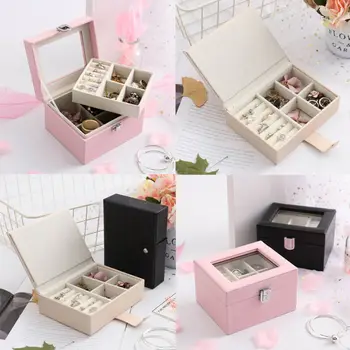 

Multi-Function Min Faux Leather Jewelry Box Portable Storage Organizer Multi-Layer Large Travel Case