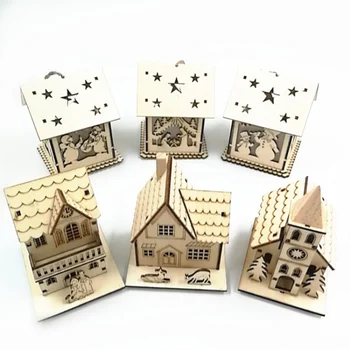 

Lovely Led Light Wood House Pendant Christmas Ornaments for Home Luminous Cabins Gift Wall Hanging Christmas Tree Decoration