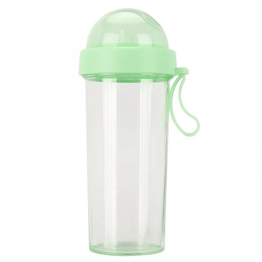 420/600 мл двойная соломинка бутылка для воды портативная для путешествий на открытом воздухе пластиковая Герметичная Бутылка для сока воды Спортивная бутылка для питья - Цвет: Green 600ml
