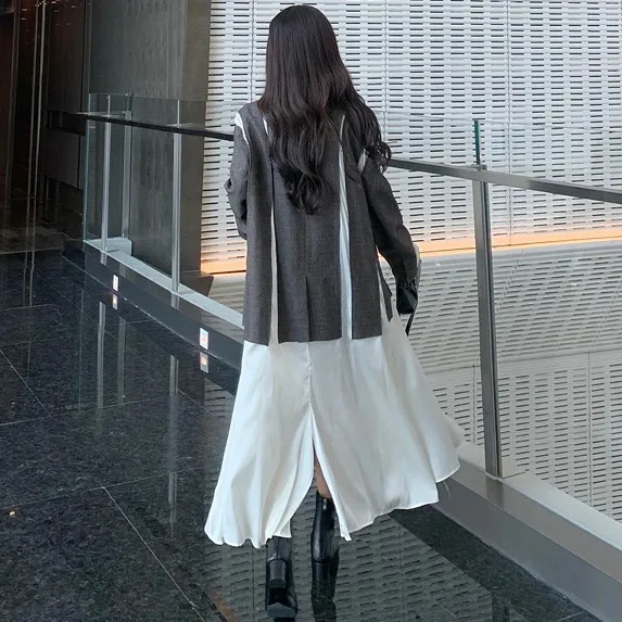 autumn new stitching trench coat in the long paragraph suit loose temperament long-sleeved blazer
