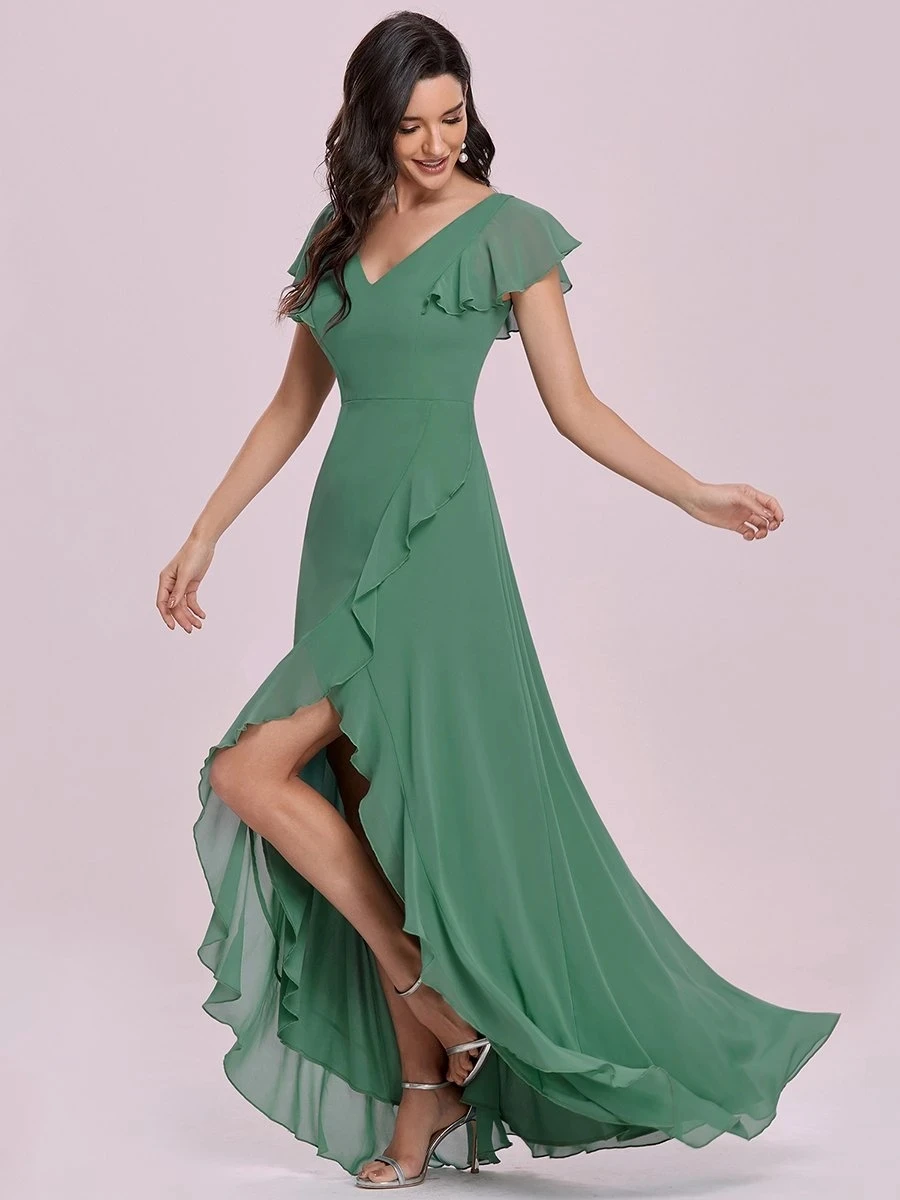 petite formal dresses & gowns Simple Sweet Party Dress Lotus Lleaf Sleeves Long V Neck Chiffon Backless Ever Pretty 2022 Bridesmaid Dresses Vestidos De Gala ball gown