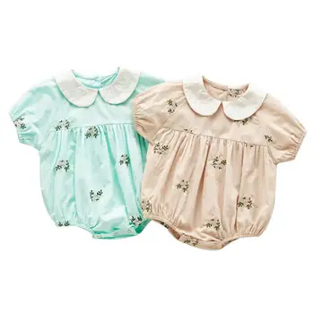 

2020 Baby Summer Clothing Newborn Infant Baby Girls Cotton Short Sleeves Embroidery Floral Bodysuit Jumpsuit 0-24M