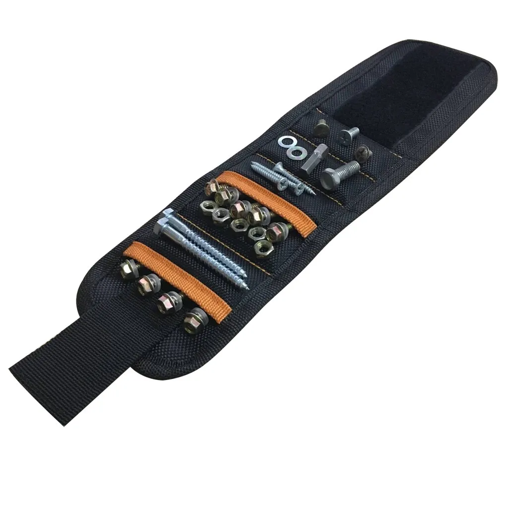 Вверх класс магнитный браслет Портативная сумка для инструментов с 15 шт. N38 сильный магнит инструмент удерживающий шурупы инструментарий магнитный браслет инструмент - Цвет: Черный