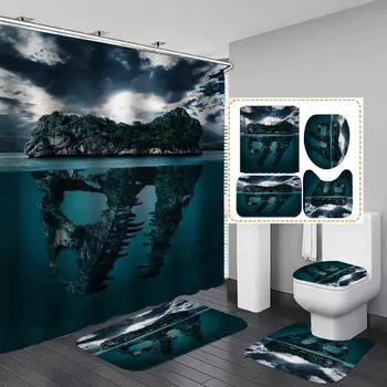 

Shower Curtain, Bathroom Curtains-Sea Island,Scenery,Seabed Reflection,Blue,Dark
