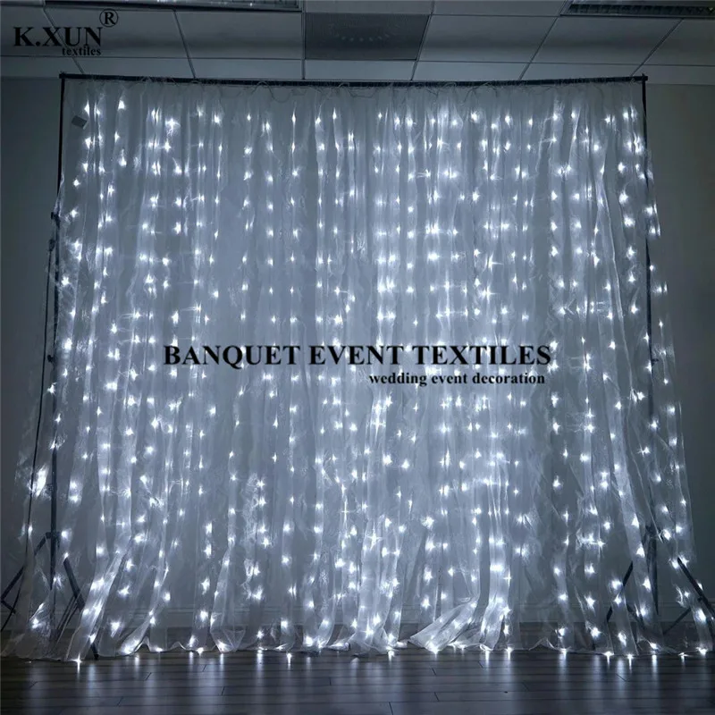 

Sheer Organza Wedding Backdrop With White Led Light Stage Background Wedding Photo Booth Event Party Decoration