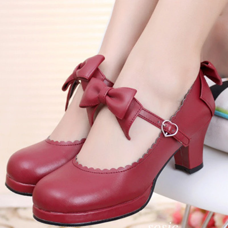 

Princess Cosplay Lolita Japanese sweet cute Kawaii girls shoes Victoria Cos student sweet bowknot court high heel girls shoes