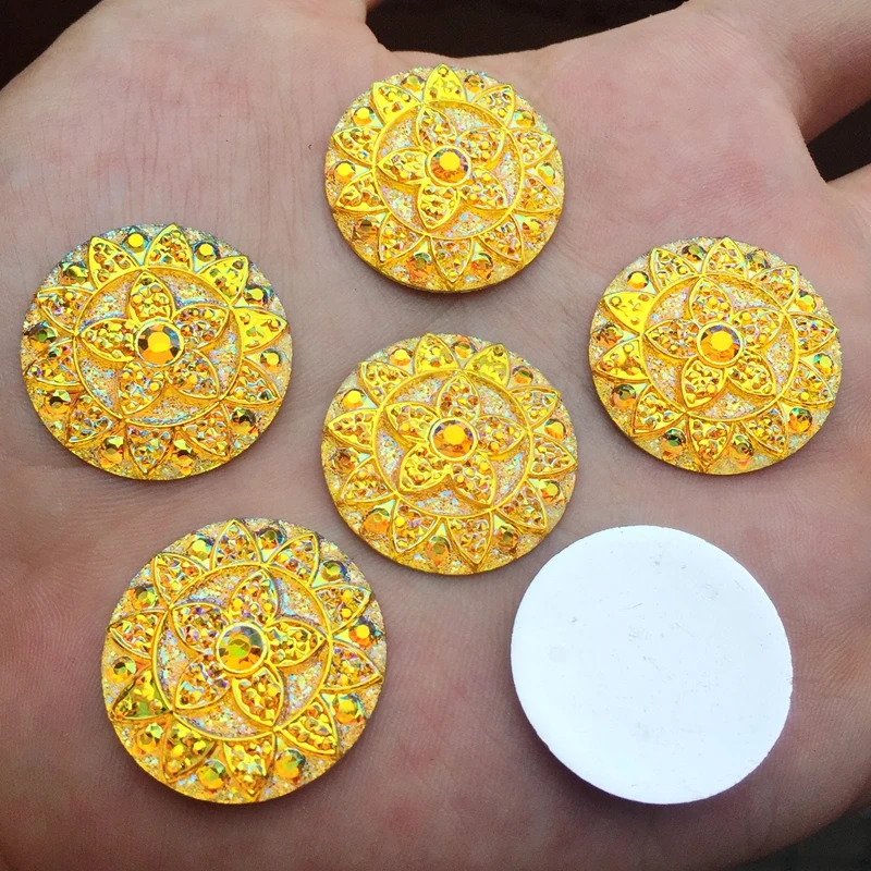 Yellow DIY круглые и Цветочные Стразы AB из смолы с плоским основанием, хрустальные свадебные украшения 25 мм 12 шт-14E34 - Цвет: Yellow