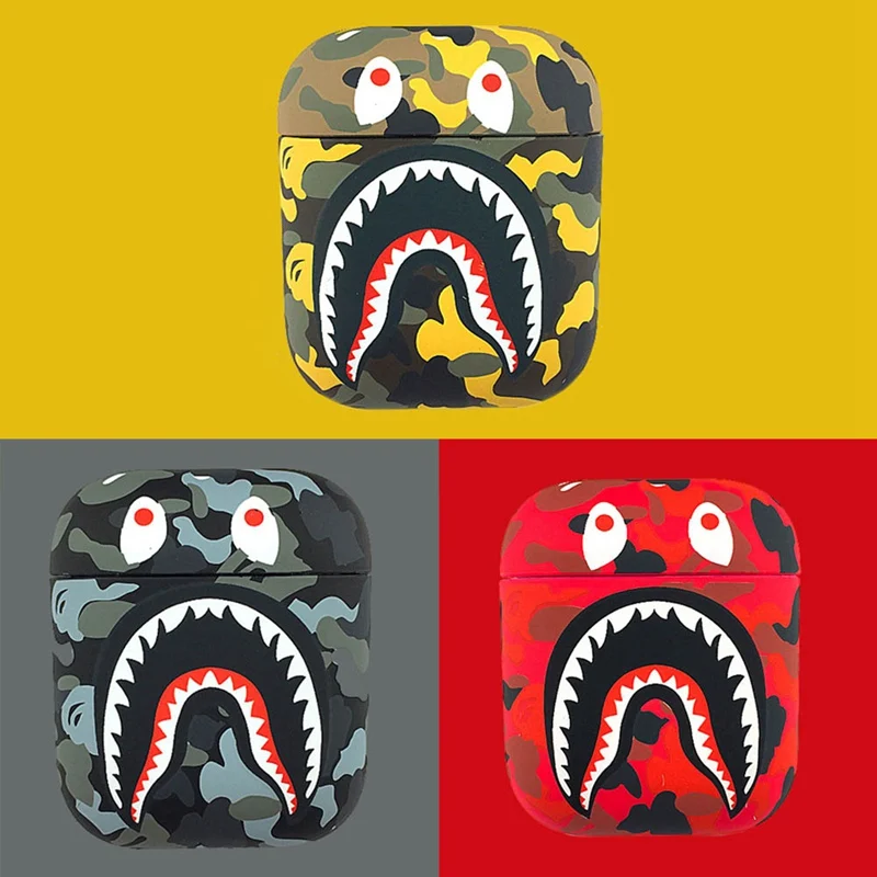 

Luxury Hard Camouflage Shark Case for Apple Airpods 1/2 Shockproof Cover Wireless Bluetooth Earphone Protective Case