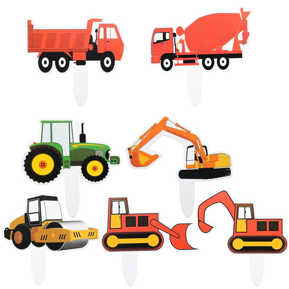 

7 Pcs/lot Cake Topper Cartoon Engineering Car Excavators Children's Birthday Party Dessert Table Decoration