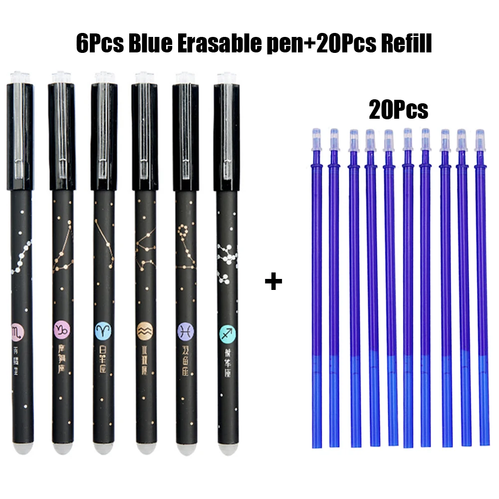 6+20Pcs/set Erasable Gel Pen Refills Rod 0.5mm Washable Handle Magic Erasable Pen for School Pen Writing Tools Kawaii Stationery 100 pcs color pen wholesale writing for school tools gifts korean stationery page essential