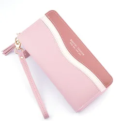 Long Women's Wallet Simplicity Tassel High Capacity Credit Card Holder Female Patchwork Wristband Money Clip Zipper Coin Purse