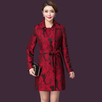 

Autumn Women Windbreaker New Style Winter Exquisite Print Xxxxxl Big Code Female Work Wear Mother Simple Fashion Slim Coat