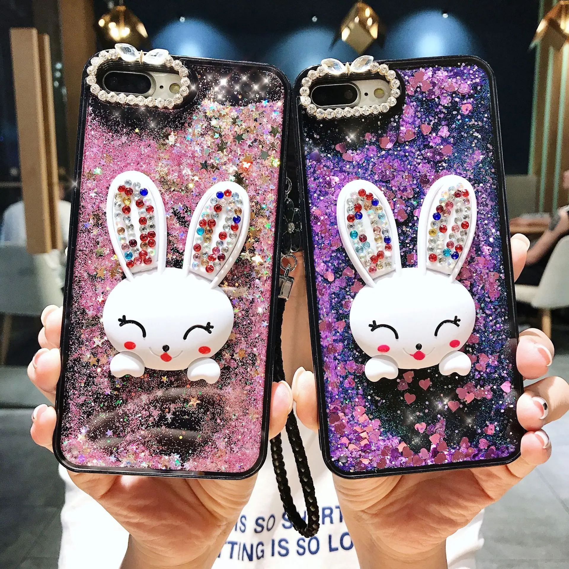 

Liquid quicksand mobile phone case for iPhone 11pro max 6s luxury 7 8 plus xr xs rabbit stand diamond fashion protective case
