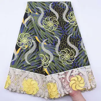 

Latest Design Wax Fabric African Lace Fabric 5Yards African Ankara Wax Embroidery Guipure Lace Fabric For Nigerian Dresses S1942