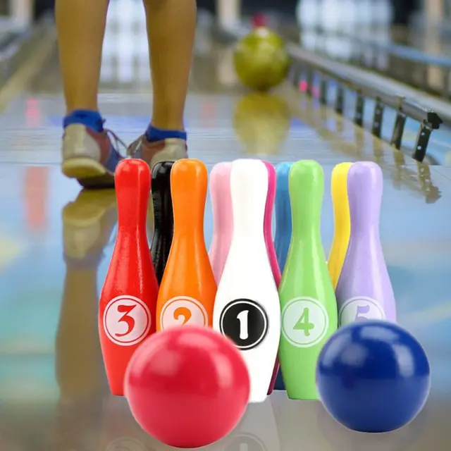 Pcs set wooden color bowling set pins ball bowling game for kids indoor xxuf