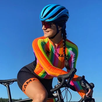 XAMA-traje de ciclismo de manga larga para mujer, trajes de ciclismo para mujer, traje de equipo de ciclismo