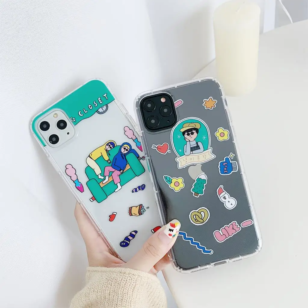 INS милый рисунок пара простой чехол для телефона iphone Xs 11 pro MAX XR X 7 8 plus Забавный узор