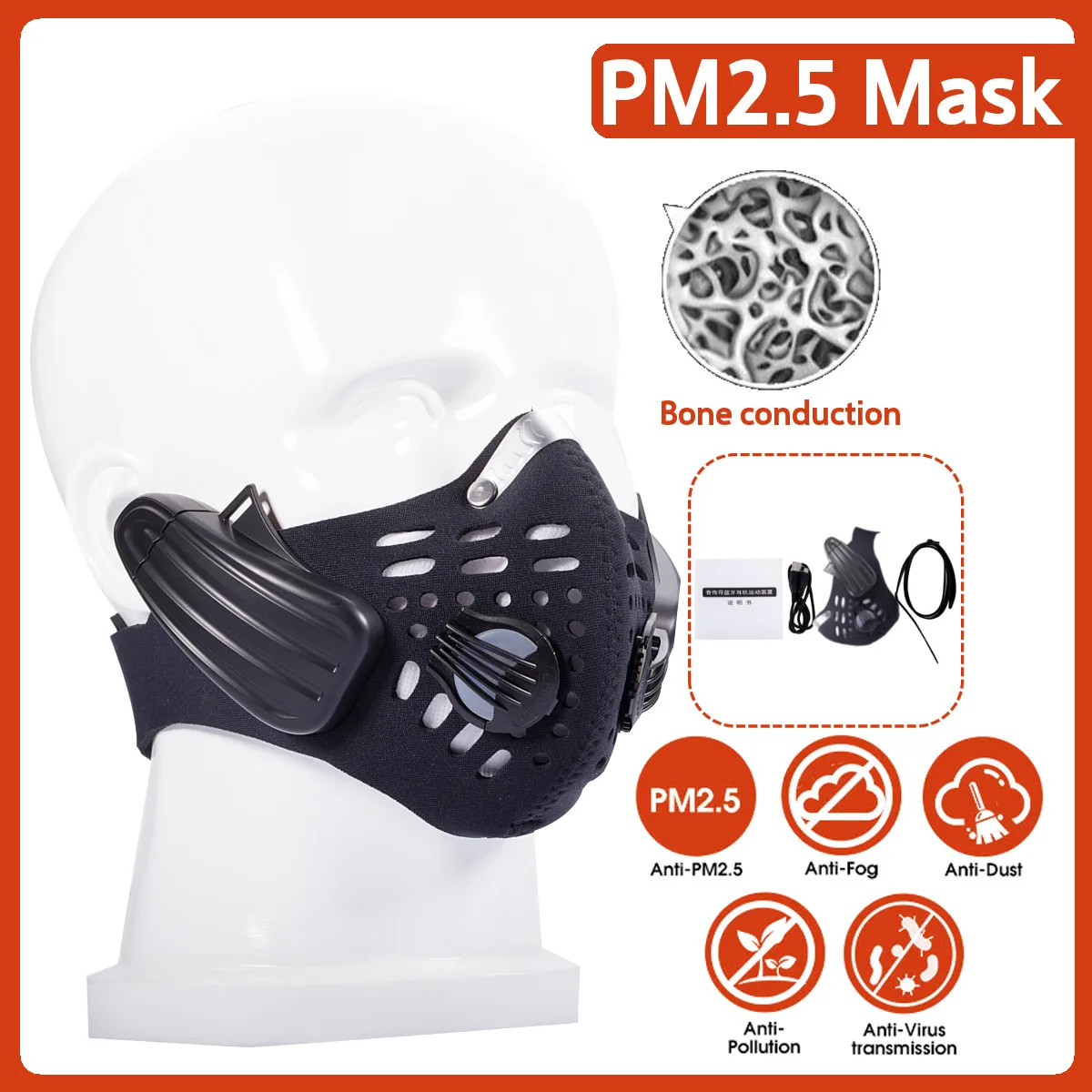 

Outdoor Riding Mask Cycling Anti-haze Mask Bone Conduction Style bluetooth Headphones Mask Wireless Anti-pollution Headphones