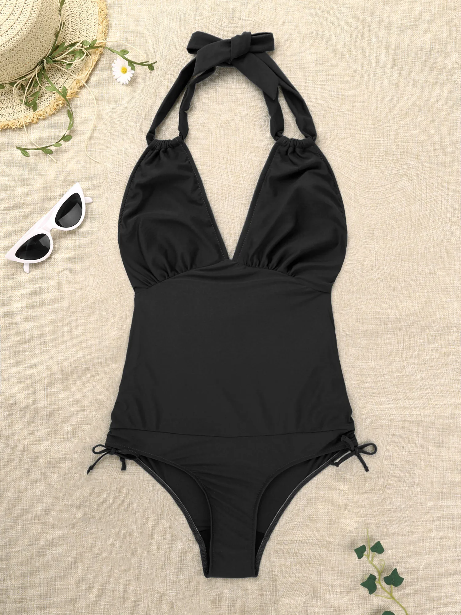 TiaoBug Summer Floral Print Maternity Bikini Swimsuits One Piece V-Neck Pregnancy Swimwear Halter Swimming Pool Bathing Jumpsuit