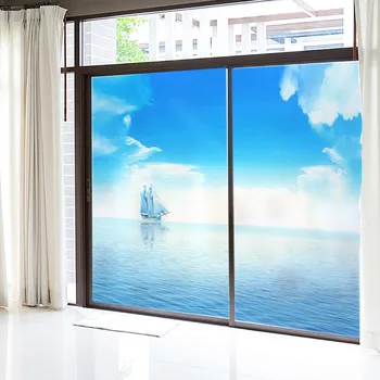 

Glass opaque wardrobe sliding door sticker wall background painting mirror sticker translucent electrostatic film sticker sea vi