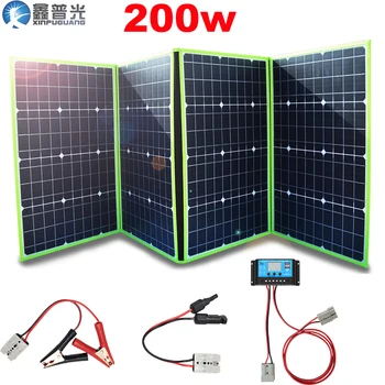 

flexible portable solar panel foldable 200w 100w*2 12v kit home battery charger system 5v usb for phone RV car camping hiking