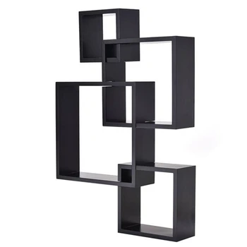 

1 Set Floating Wall Mounted Shelf Square Intersecting Boxes Rack Assemble Combination Wooden Wall Shelves For Home Decorative