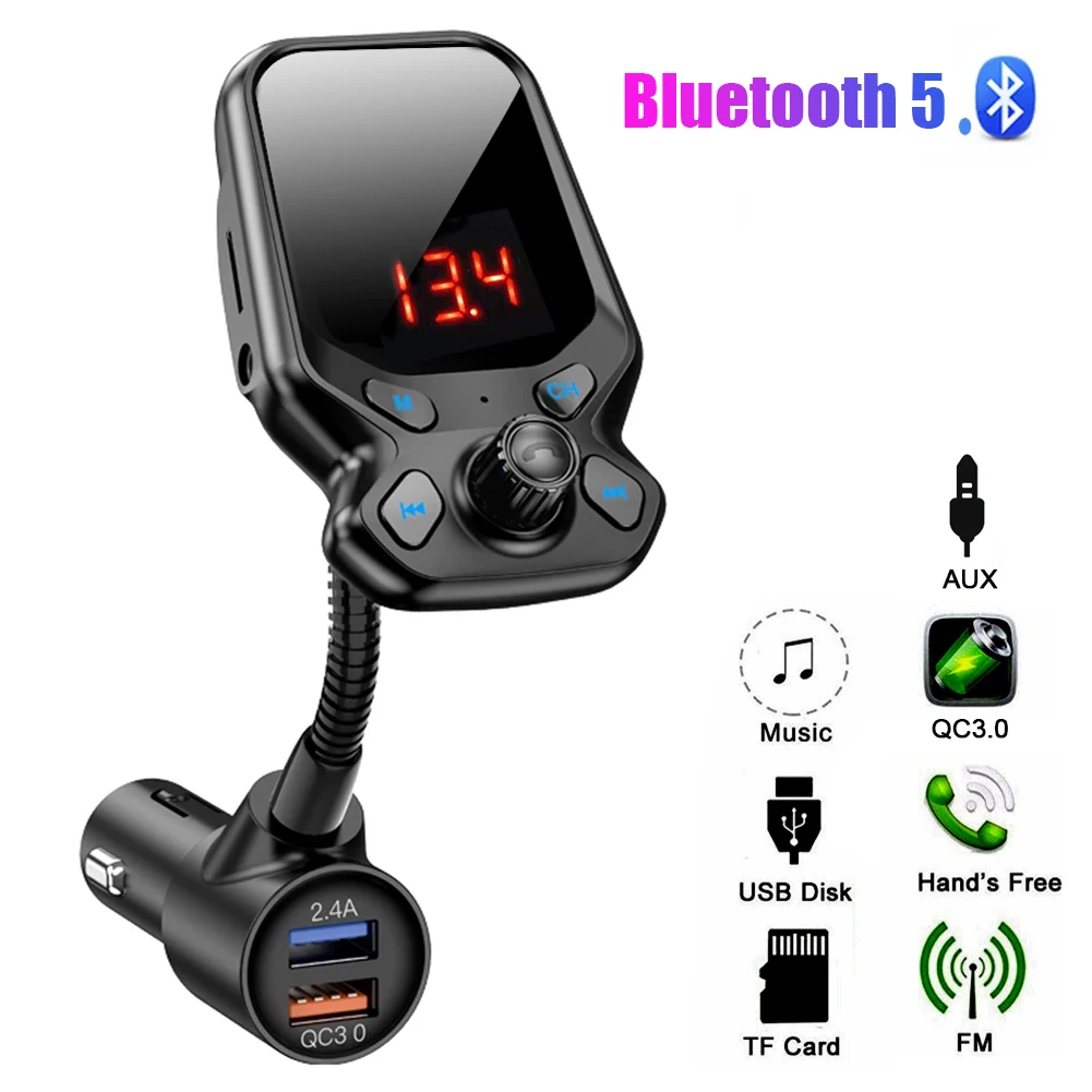 Автомобильный FM-трансмиттер Bluetooth 5 0 MP3 аудио AUX плеер беспроводной автомобильный