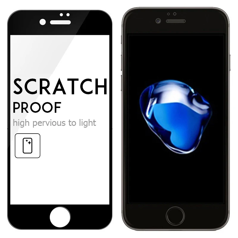Черная защитная пленка для экрана для iPhone 7, закаленное стекло для iPhone X Xs Max, Защитное стекло для iPhone 11 Pro 8 6 6S Plus XR