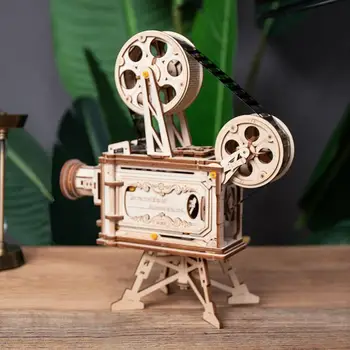 

Hand Crank Diy 3D Film Projector Wooden Model Building Kit Assembly Vitascope Toy Gift for Children Adult