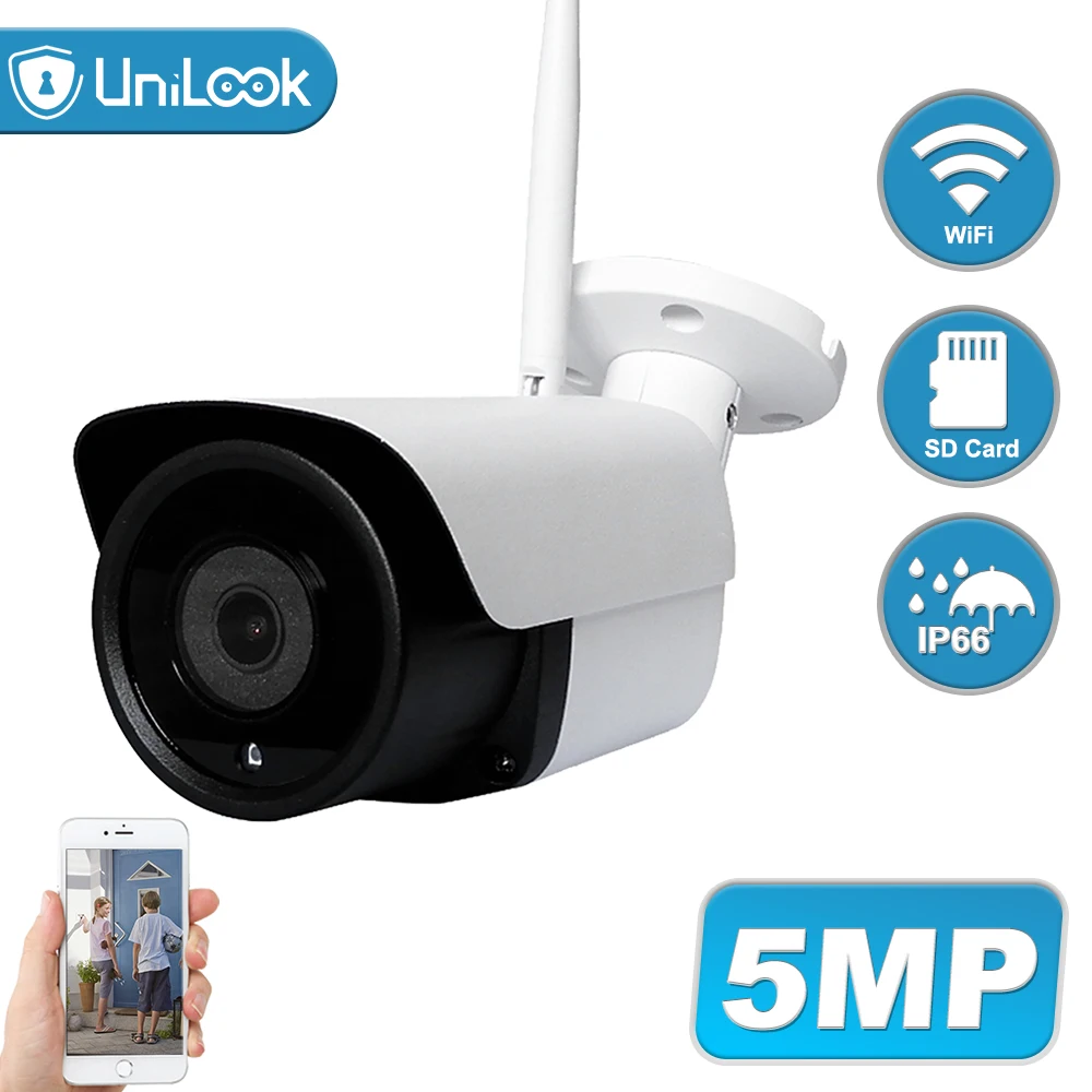 Unilook 5MP Bullet Wireless IP Camera Outdoor CCTV Security TF Card Slot APP CamHi Audio IP66 Onvif H.265 | Безопасность и защита