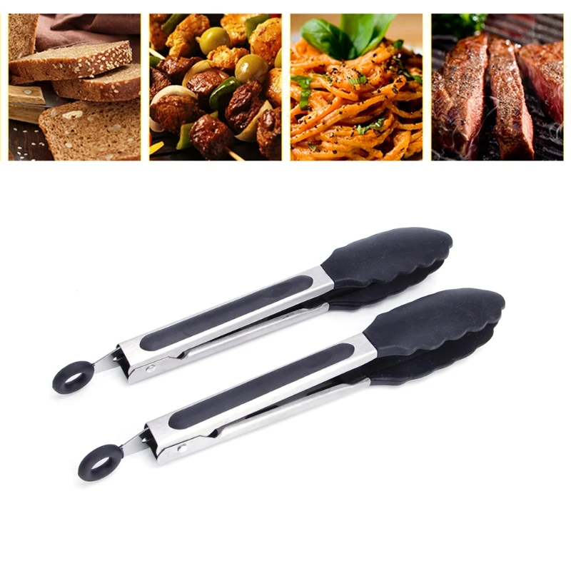 Силиконовые щипцы из нержавеющей стали, зажим для барбекю, зажим для салата, инструмент для кухонной утвари H7EA