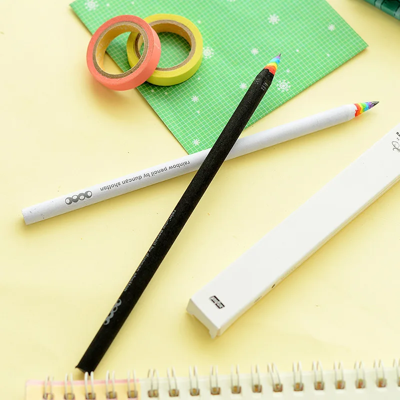 2pcs/ pack Black White Rainbow Set Supply Gift Stationery Student Drawing Writing Wooden Pencils School Pencil