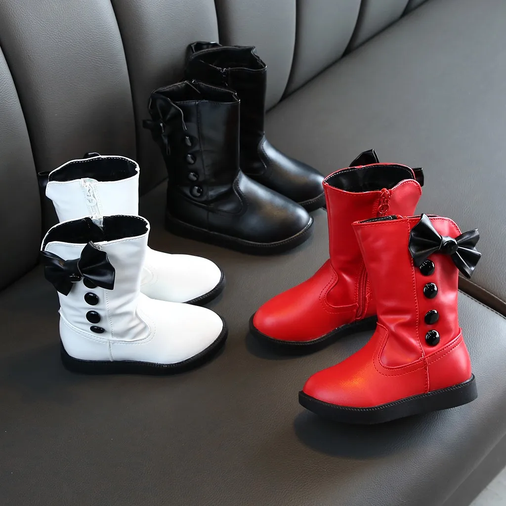 Kids Baby Girls Boots 2019 New Winter Fashion Children Bowknot Brushed