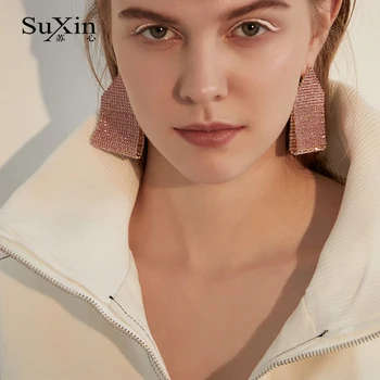 

SuXin earrings 2020 new simple temperament geometric earrings for women long crystal pendant earrings jewelry gift