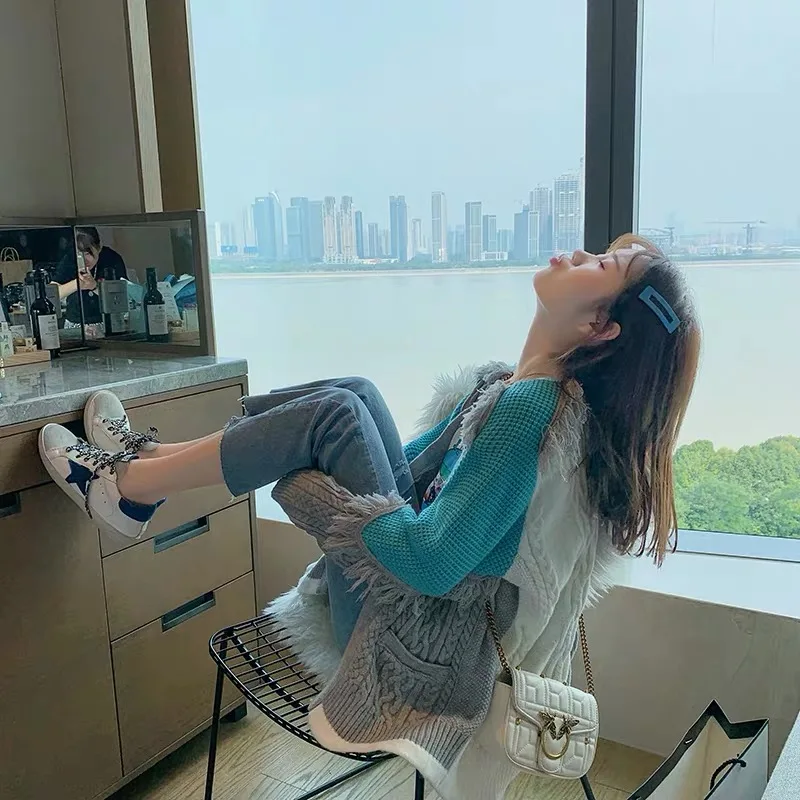 Новая осенняя одежда languid is lazy wind easing Женский вязаный кардиган в западном стиле, свитер, куртка