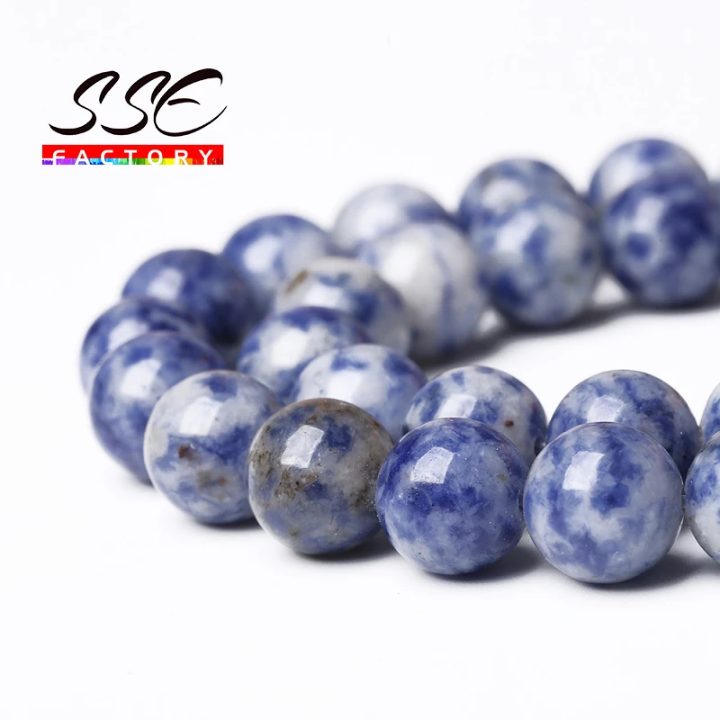 Оптовая продажа синих каменных бусин Sodalite белые бусины Круглые свободные 4 6 8 10 12 мм для изготовления