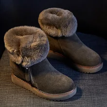 SWYIVY/женские зимние ботинки из коровьей кожи; Короткие Плюшевые Теплые ботильоны; коллекция года; однотонные женские ботильоны на платформе; ботинки с кроличьим мехом; женская обувь