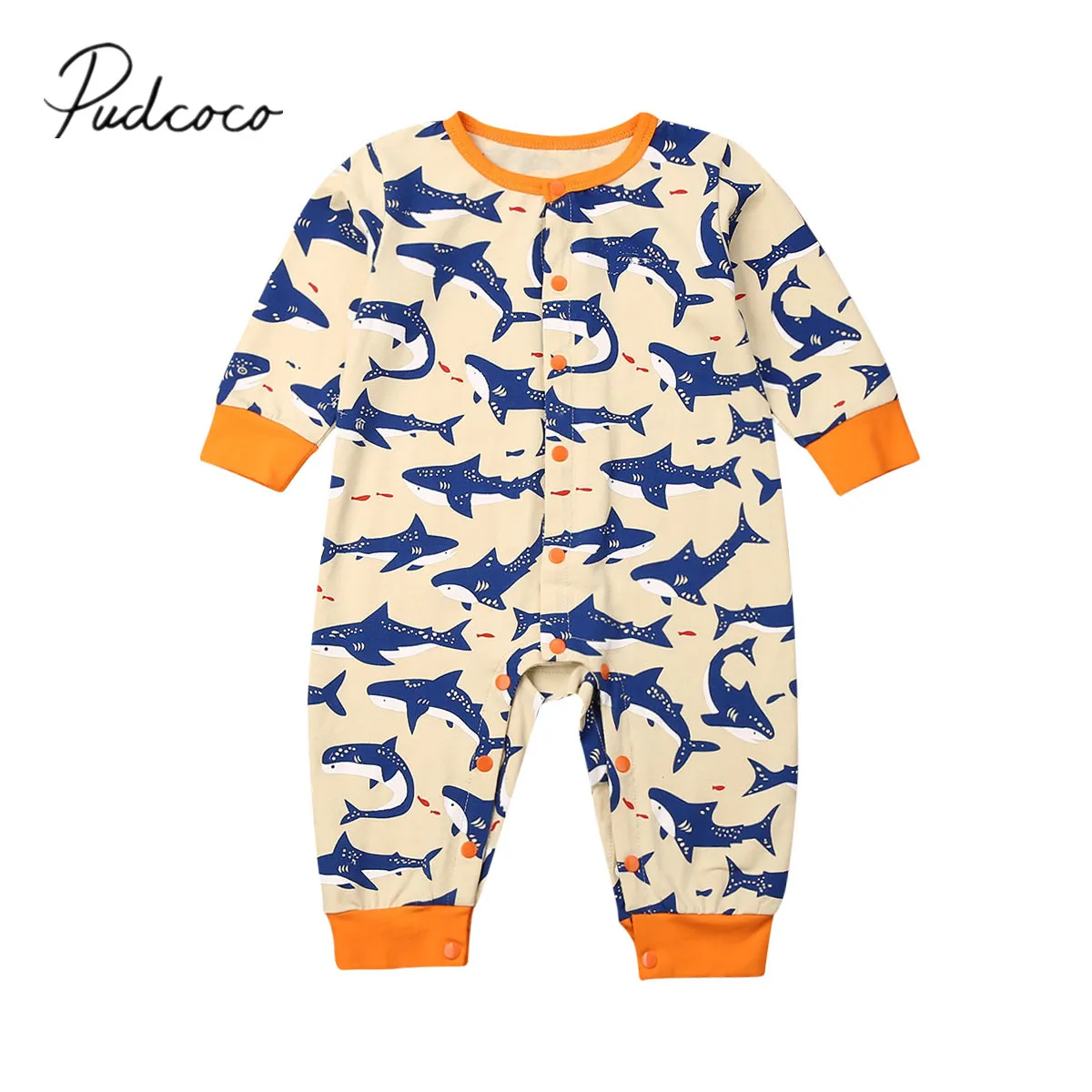 

2019 Baby Spring Autumn Clothing Newborn Baby Boys Girl Long Sleeve Shark Romper Animals Print Jumpsuit Playsuits Cotton Clothes