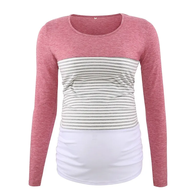 pic Womens Striped Maternity Clothes Pregnant Tops Long Sleeve Side Ruched Pregnancy Blouses Mama Autumn Classic Color Block Shirt - Цвет: pic