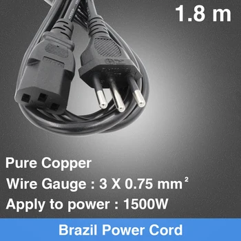 

Universal 3 Prong Power Cord Cable 1.8m BR Brazil Power Supply Cord For Power adapter Notebook Laptop AC Adapters