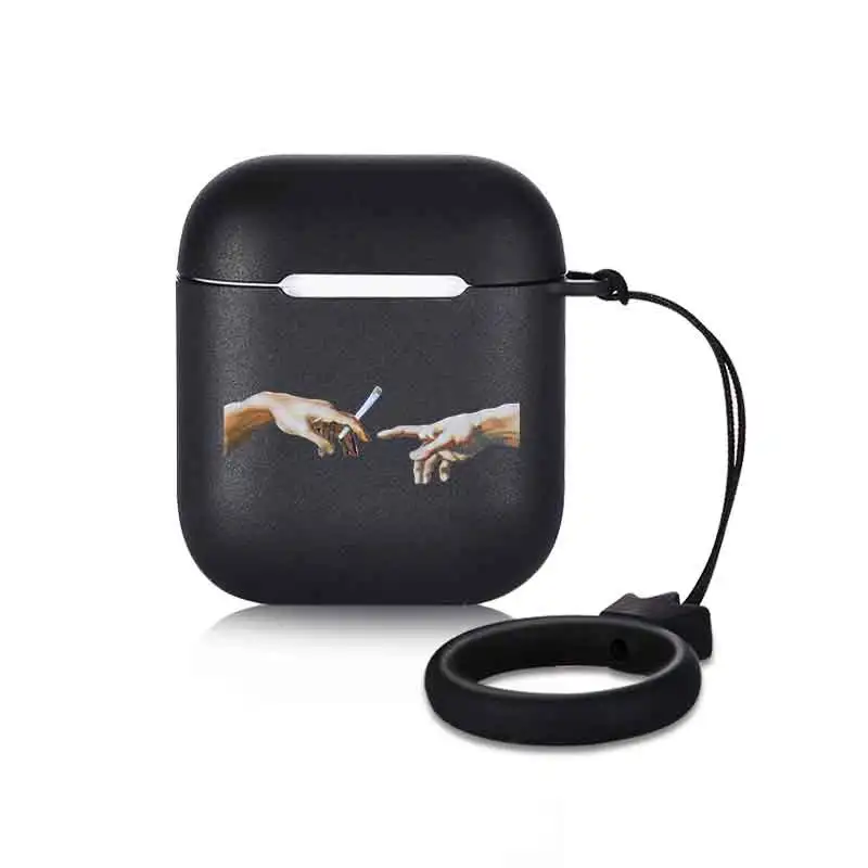 RBEI001I201475 Черный чехол для наушников для Airpods 1 2 чехол с ремешком в виде короны чехол с рисунком матовый чехол для наушников Аксессуары статуя - Цвет: RBEI001I201475