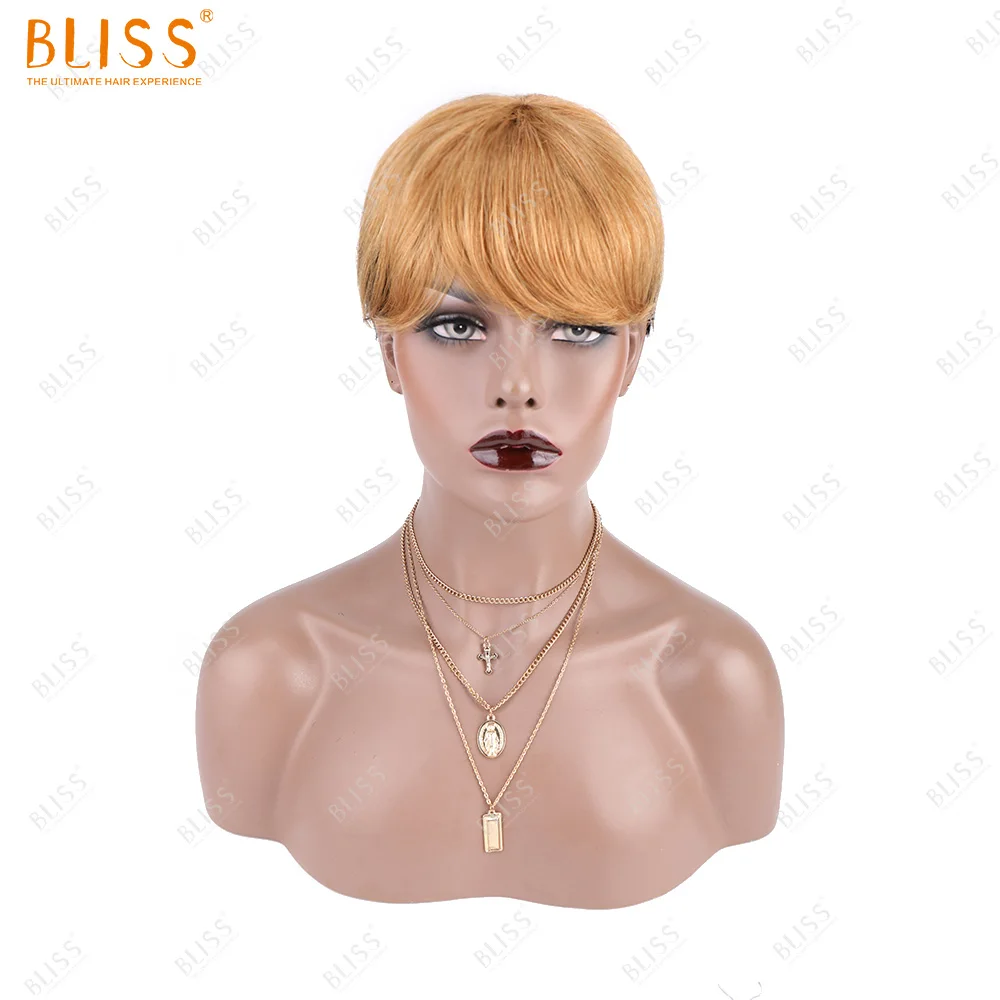 BLISS короткий блонд Боб парик Обрезанные Омбре человеческие волосы парики для