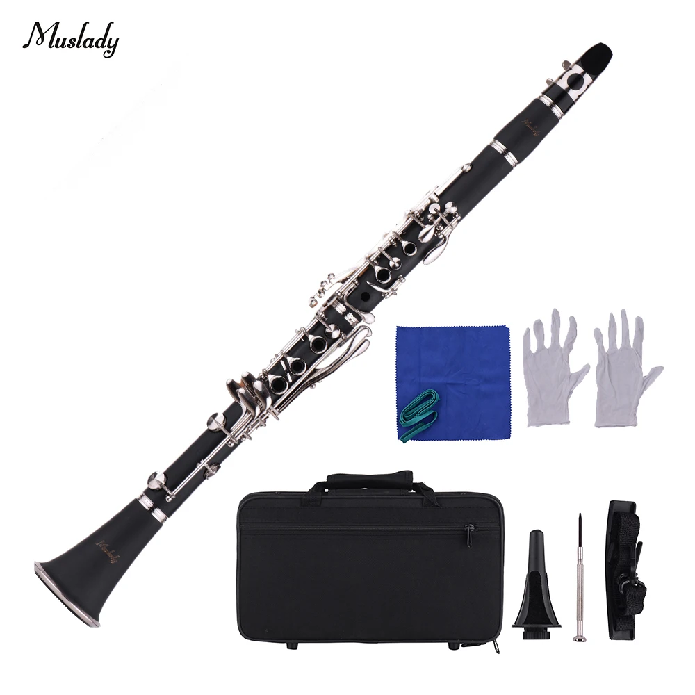 

Muslady Standard 17-Key Bb Clarinet Wind Instrument with Mouthpiece Gloves Cleaning Cloth Mini Screwdriver Clarinet Stand
