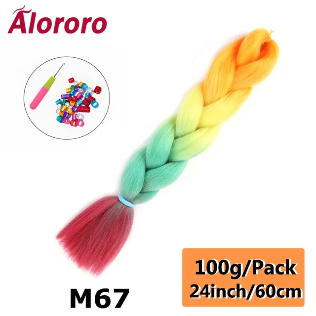 Jumbo Braid Hair Extensions Green Synthetic Braiding Hair 24 Inch Afro Blue Pink Purple Blonde Ombre Hair for Braids Alororo 24inches-M67