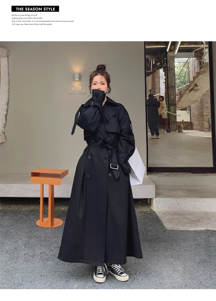 2021 Korean Style Loose Oversized X-Long Women's Trench Coat Double-Breasted Belted Lady Cloak Windbreaker Spring Fall Outerwear rab coat womens