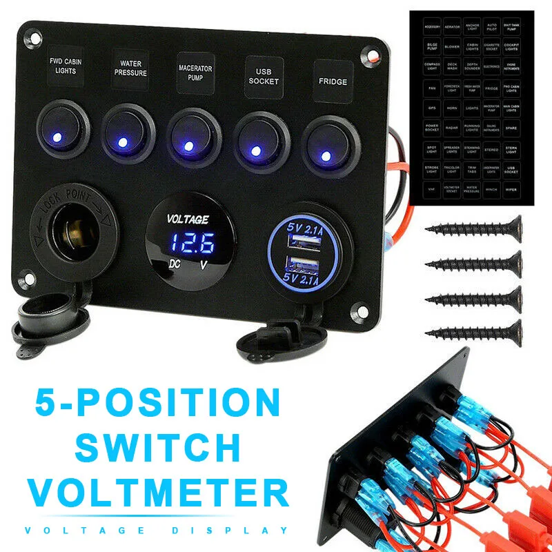 

High Quality 5 Bit 12V/24V Car Boat Truck Camper LED Switch Panel Dual USB Charger Voltmeter Replacement Repairi Accessories