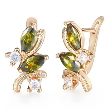 

2020 Earrings for Women Oval Olivine Green CZ Rose Gold Filled Clear Cubic Zirconia Snap Closure Fashion Jewelry Gifts DGE97